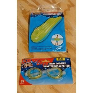 Splash N Swim 2 Pc Swim Pool Green Inflatable Kickboard and Green Goggles